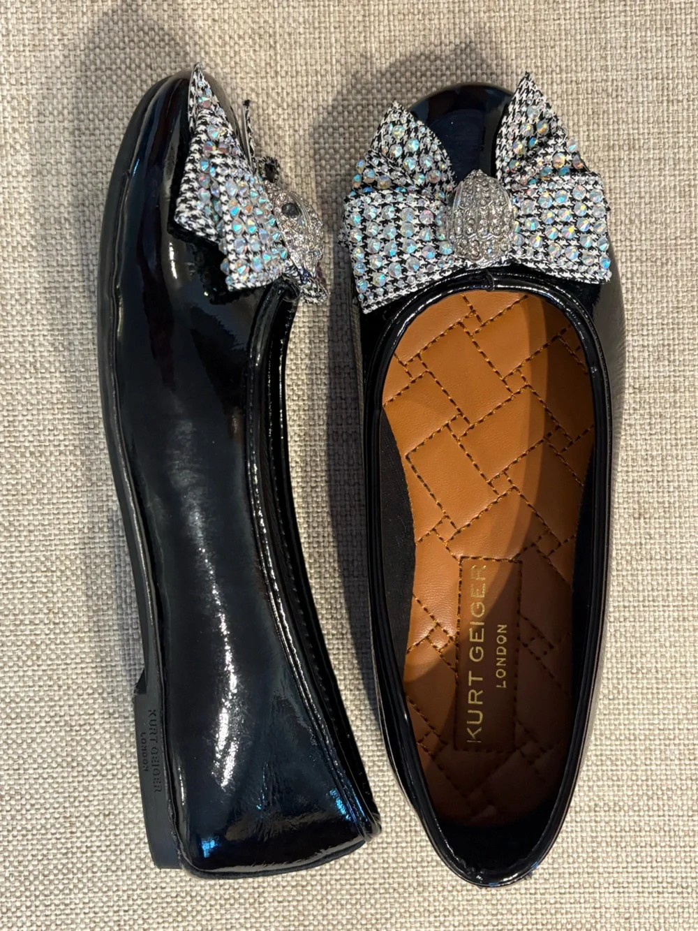 Kurt Geiger Mini Kensington Crystal Eagle Flats Black Sz 33/US 2M